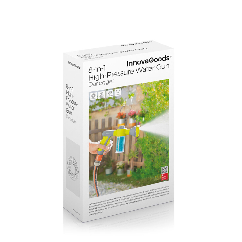 InnovaGoods 8-In-1 High Pressure Water Gun With Tank Dariegger, V0103500, a multifunctional tool designed for efficient outdoor cleaning and watering tasks InnovaGoods 8-In-1 High Pressure Water Gun With Tank Dariegger, V0103500, a multifunctional tool designed for efficient outdoor cleaning and watering tasks