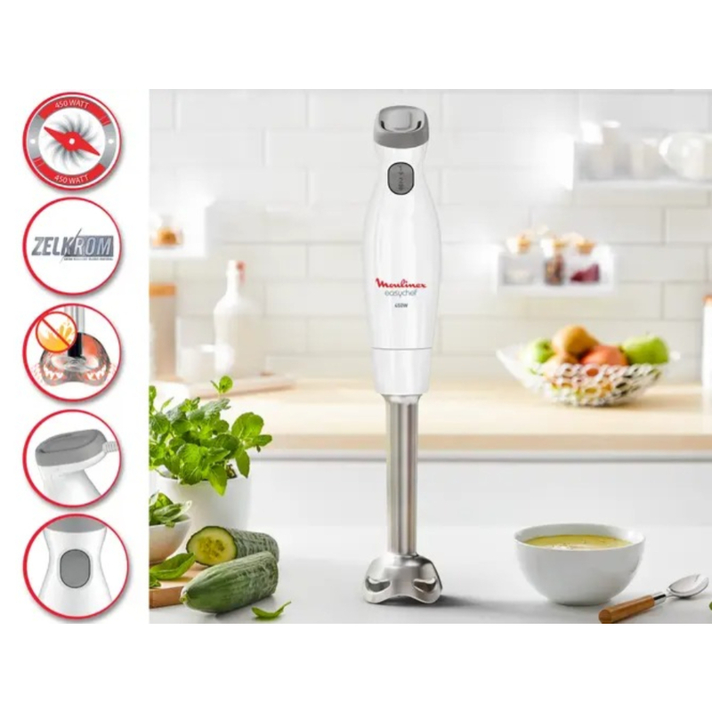 Moulinex Easychef Hand Mixer 450W with 2 Speeds, Zekrom Blades, Ergonomic Design, and Versatile Blending for Effortless Cooking and Food Preparation – White, MOU-DD451110