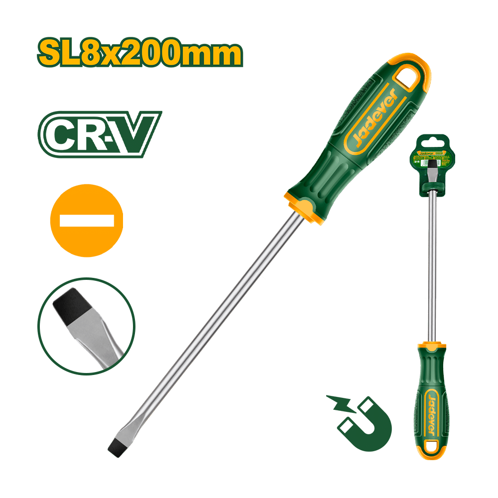 Jadever JDSD1288 Industrial Heavy-Duty Slotted Screwdriver – Precision 8.0mm Slotted Tip with Reinforced 8.0mm Round Shank