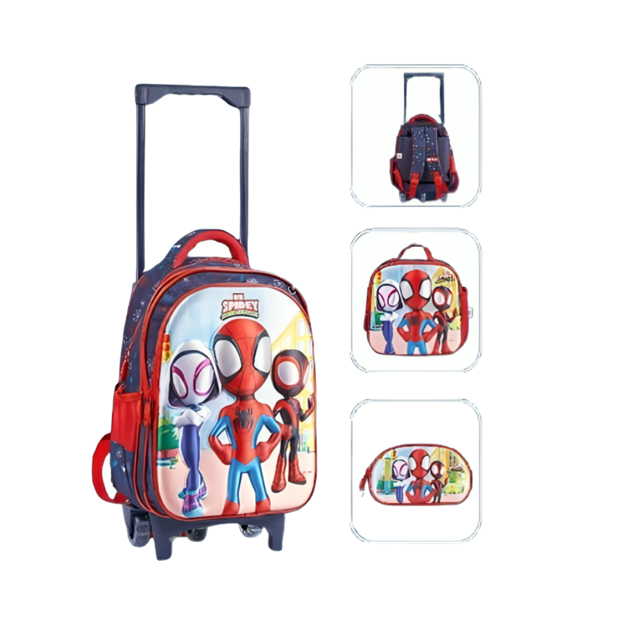 Marvel Spidey 3-Piece Kids’ School Trolley Backpack Set 14" with Matching Insulated Lunch Bag & Pencil Case – Durable Rolling Bag with Extendable Handle