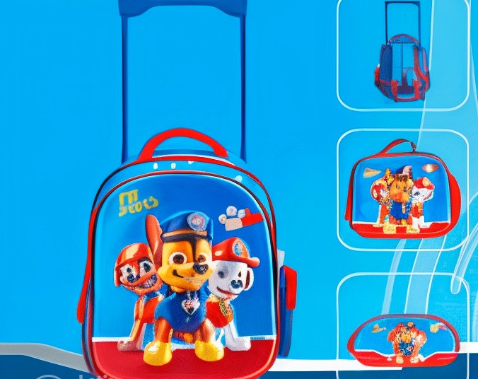 PAW Patrol Boy 3-Piece Kids’ School Trolley Backpack Set 16" with Matching Insulated Lunch Bag & Pencil Case – Durable Rolling Bag with Extendable Handle