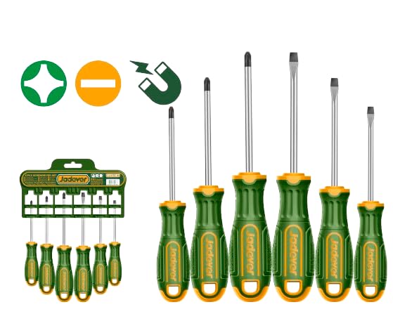 Jadever JDSS1206 — Professional 6-Piece CR-V Screwdriver Set with Round Shank (SL3 × 75 mm, SL5.5 × 100 mm, SL6.5 × 100 mm)