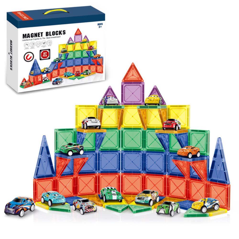 Color Window Magnetic Sheet Parking Lot Set 6331 – 87 PCS Magnetic Building Blocks Toy for Kids Creative 3D Construction Playset with Colorful Windows, Roads & Car Parking Elements ABS Plastic Age 3+