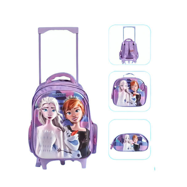 Disney FROZEN 6-Piece Trolley School Set – 18" Rolling Backpack with Lunch Bag, Pencil Case, and Matching Accessories Beautiful Elsa & Anna Design