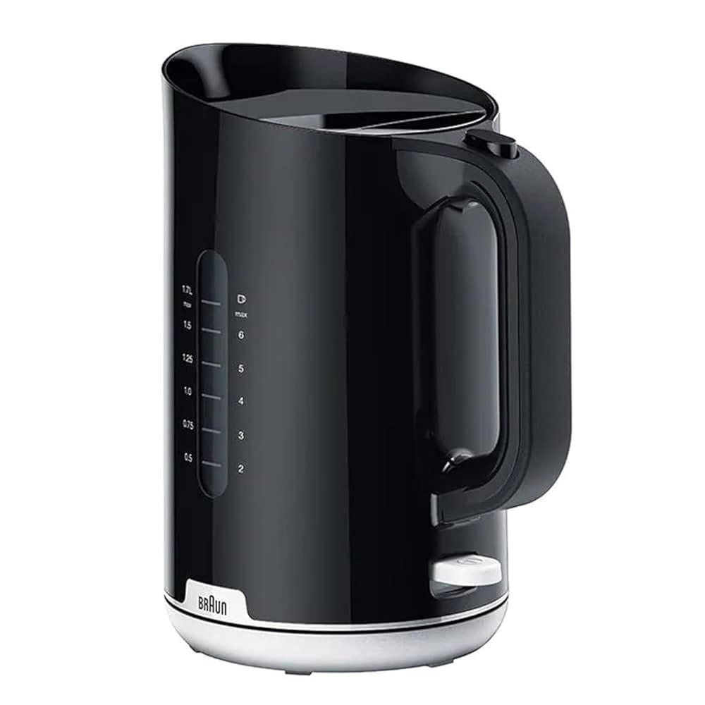 Braun Breakfast1 Collection Electric Kettle WK1100BK – 1.7L Capacity, 2200W Fast-Boil, 360° Rotating Base, Removable Limescale Filter, BPA-Free, Sleek Black Design