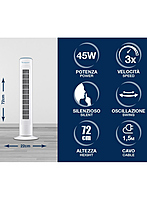 Beper Tower Fan 45W, Quiet Fan, Height 72cm, Automatic Oscillation [White], P206VEN301