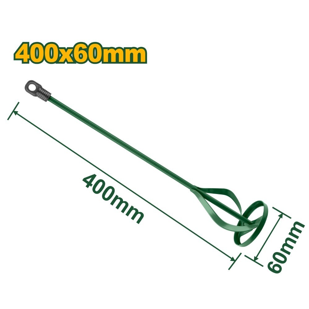 400×60mm Paint Mixing Paddle – Heavy-Duty خلاط بويا للقدّاحة / للمقدح مع Hex Rubber Tool Fitting