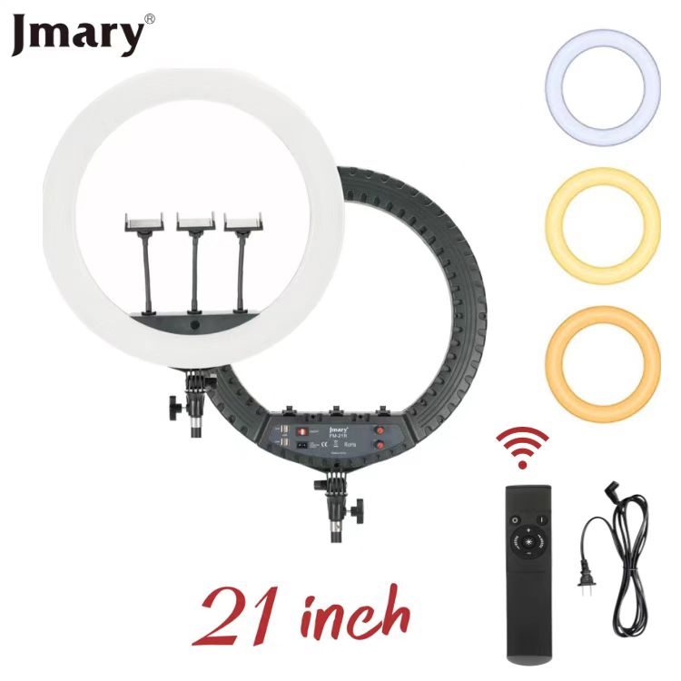 Jmary FM-21R 21-Inch Professional Selfie Ring Light – Large 52cm Outer Diameter with 160PCS LED Beads, Stepless Dimming, Adjustable Color Temperature 2900K–6500K