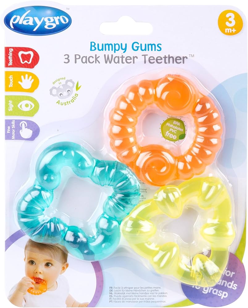 Playgro - Bumpy Gums 3Pk Water Teethers | Set of 3 Colorful Cooling Water-Filled Teethers for Babies | BPA-Free Soothing Teething Toys with Textured Surfaces Playgro - Bumpy Gums 3Pk Water Teethers | Set of 3 Colorful Cooling Water-Filled Teethers for Babies | BPA-Free Soothing Teething Toys with Textured Surfaces