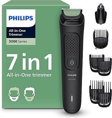 Philips Multigroom 3000 Series MG3930/15 – 7-in-1 All-in-One Trimmer for Men, Beard, Face, Head, Nose & Ear Grooming, Self-Sharpening Blades, 10 Length Settings, 60 min Runtime (Black)