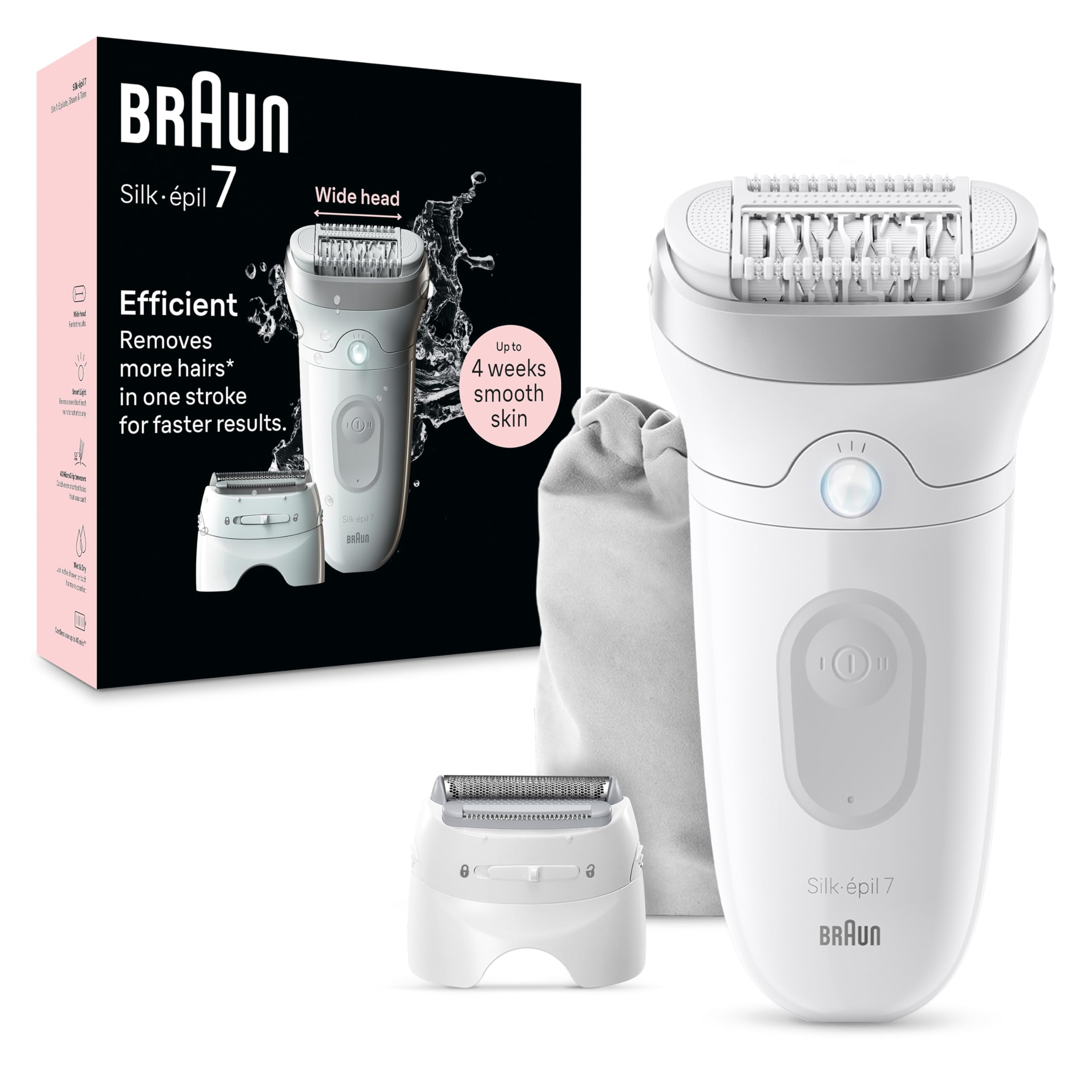 Braun Silk-épil 7 SE 7041 Wet & Dry Epilator – Rechargeable Hair Removal Device with Wide Head, 40 MicroGrip