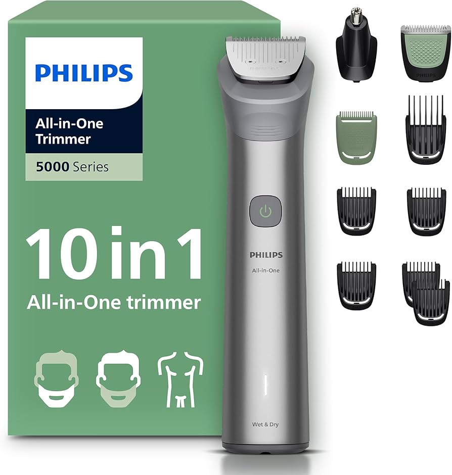 Philips 5000 Series All-in-One Trimmer MG5922/15 – 10-in-1 Waterproof Grooming Kit, Beard, Hair, Body, Nose & Ear Trimmer