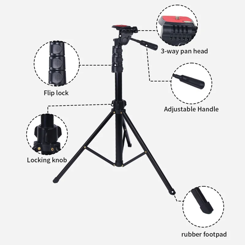 Jmary KP-2206 Professional Tripod – Lightweight 0.73kg Aluminum Alloy Tripod with 1/4" UNC Screw Mount | Adjustable Height up to 169cm | Max Load 3kg
