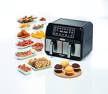 KENWOOD Digital Twin Air Fryer HFM75.000MB – 1.7KG + 1.7KG (4L + 4L) XXL Capacity with DualZone Technology & Dual Frying Baskets, Digital Touchscreen, Multi-Function Cooking