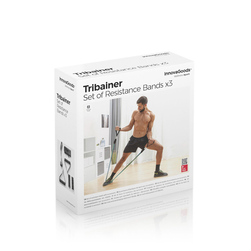 InnovaGoods Set Of Resistance Bands With Accessories And Exercise Guide Tribainer (Pack Of 3), V0103411 InnovaGoods Set Of Resistance Bands With Accessories And Exercise Guide Tribainer (Pack Of 3), V0103411