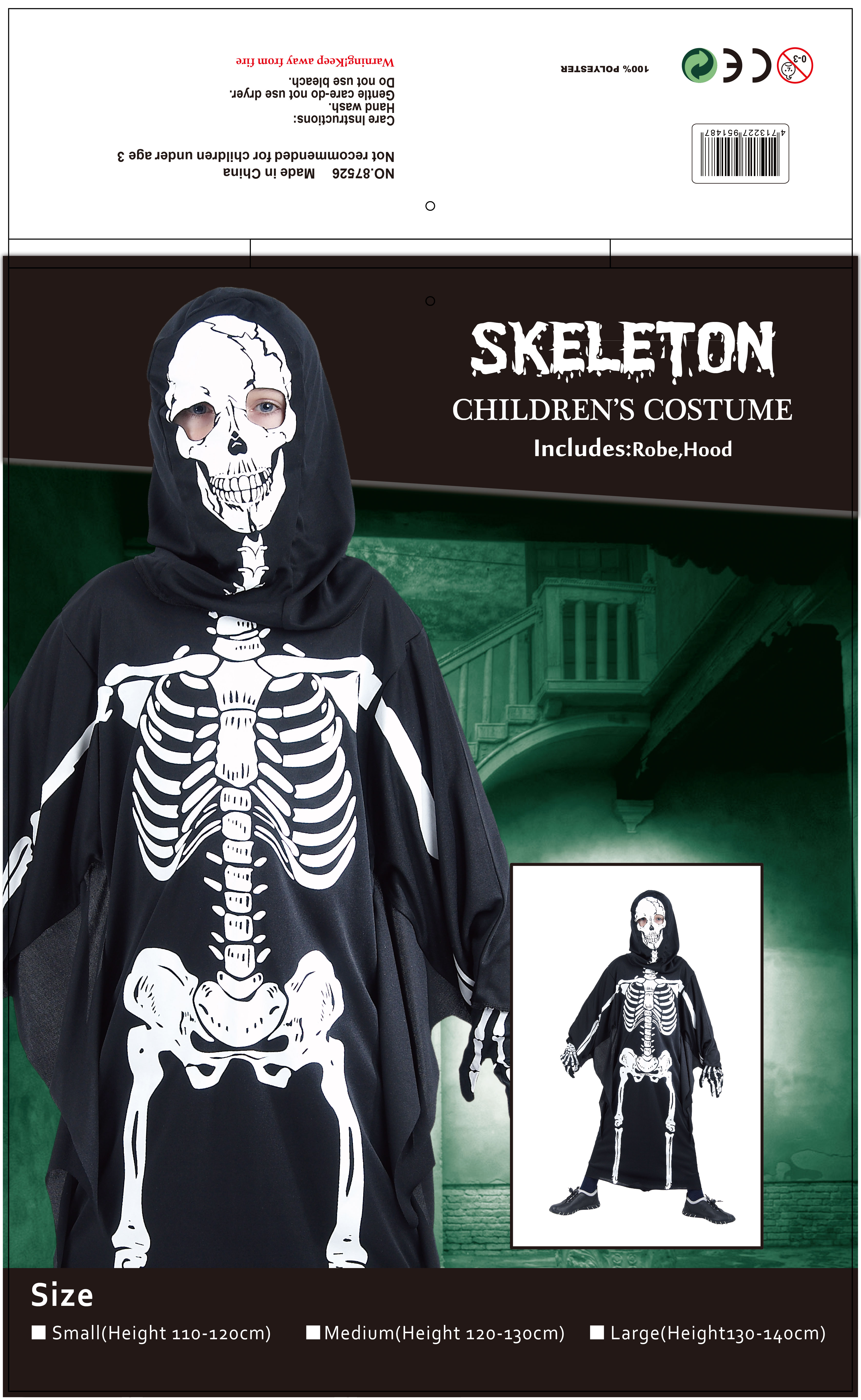 LUCIDA Hooded Skeleton Costume for Kids – Spooky Halloween Robe Outfit LUCIDA Hooded Skeleton Costume for Kids – Spooky Halloween Robe Outfit