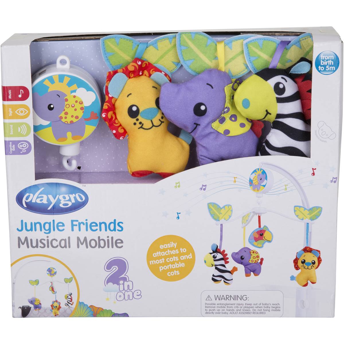 Playgro – Jungle Friends Musical Mobile | Rotating Crib Mobile with Music, Adorable Hanging Jungle Animals & Soothing Motion for Newborn Sleep and Visual Development