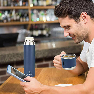 Stainless Steel Thermo 500ml/16.9oz Cup for Coffee Hot drink and Cold drink water flask.(Blue,Set)