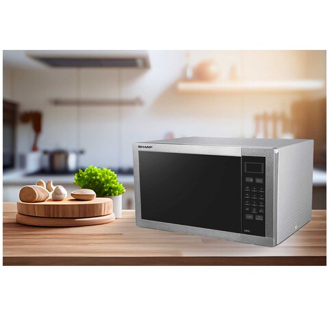 Sharp 34 Liters 1100 Watts Stainless Steel Digital Combination Microwave Oven with Grill, Silver – R-77AT-ST