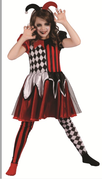 LUCIDA Wicked Clown Girl Costume – Small (110-120cm), Medium (120-130cm), Large (130-140cm)