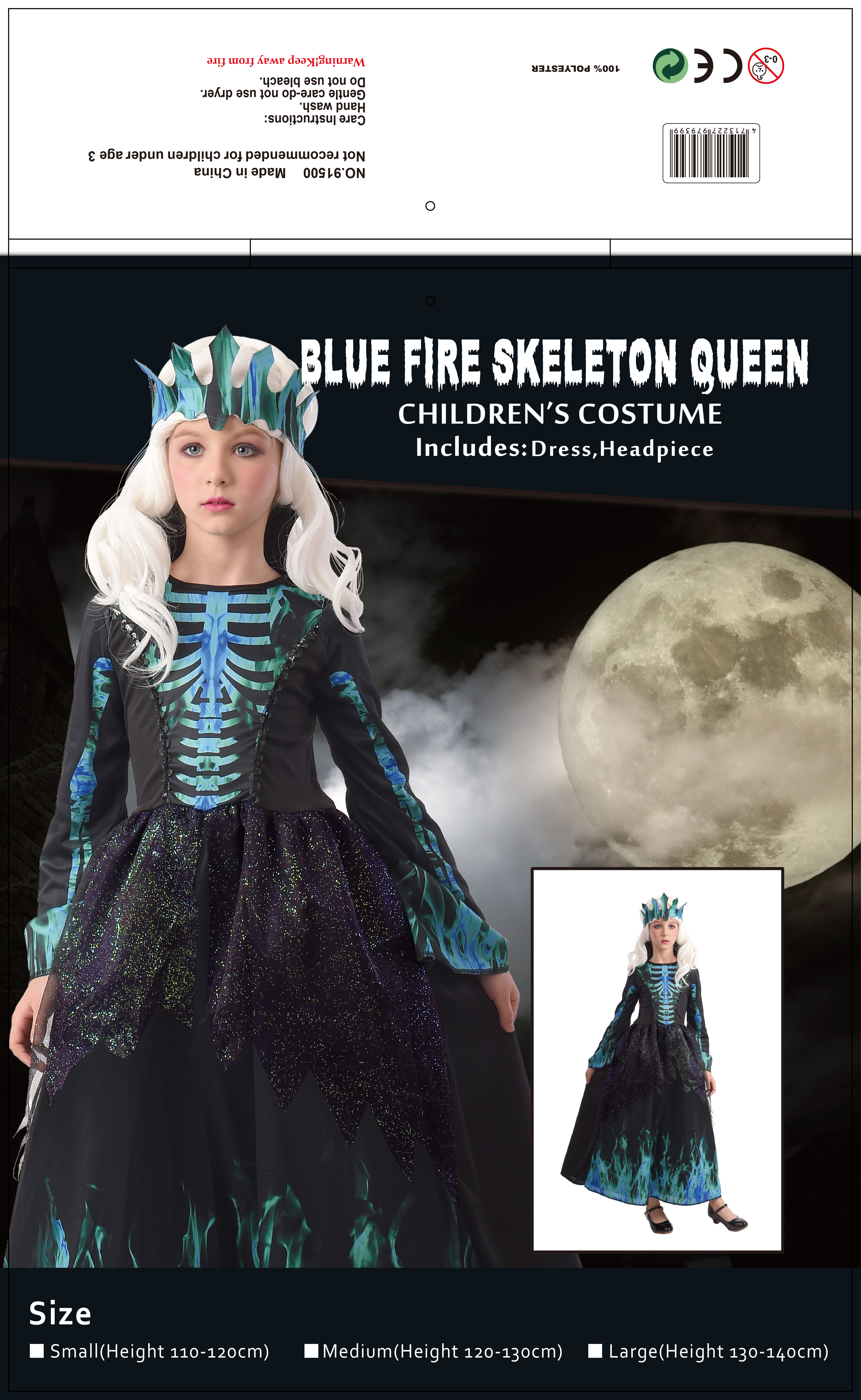 LUCIDA Blue Fire Skeleton Queen Costume for Kids – Spooky & Majestic Halloween Outfit