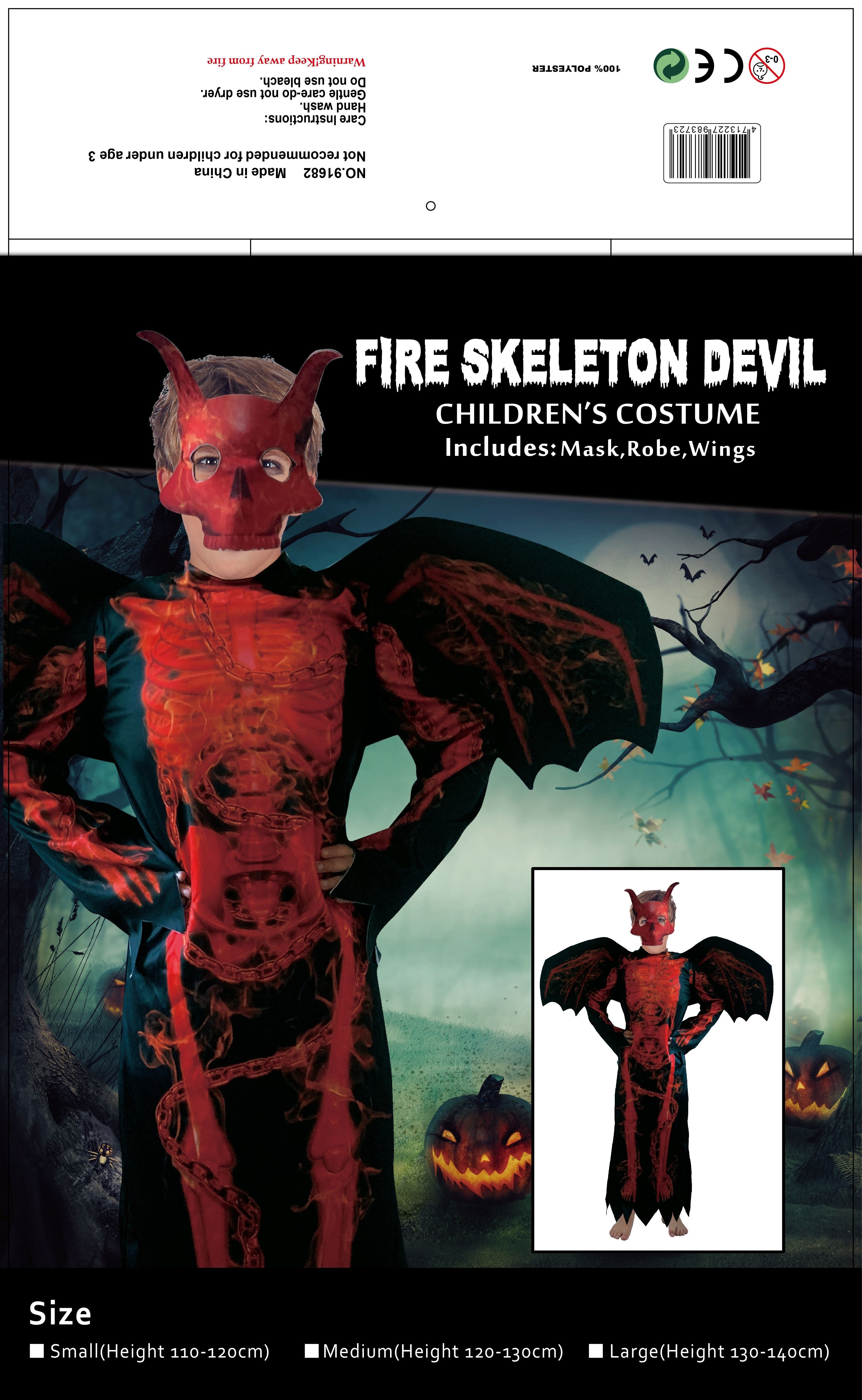 LUCIDA Ninja Fire Skeleton Devil Costume for Kids – Spooky & Action-Packed Outfit with Mask, Robe & Wings