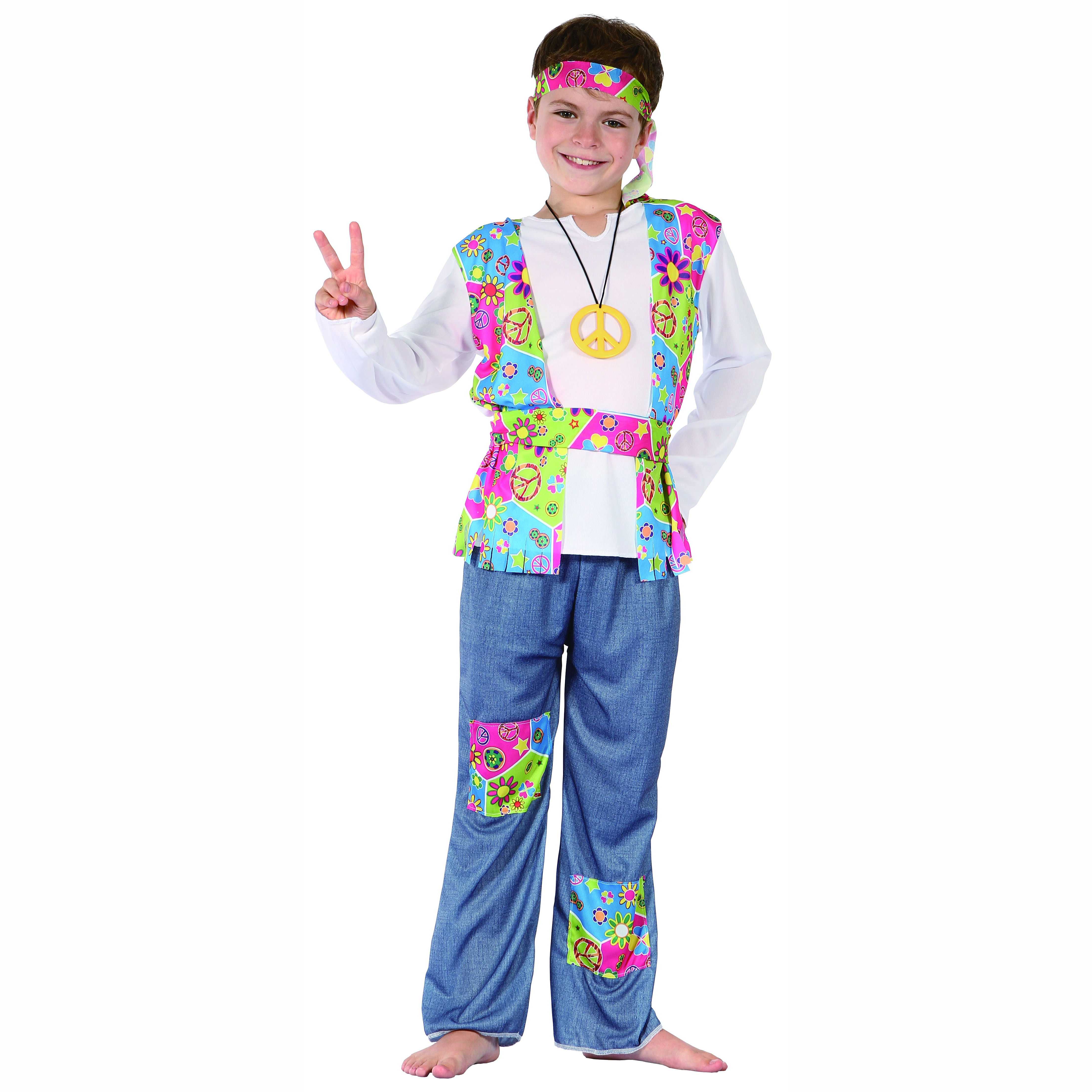Hippie Boy Costume for Kids – Complete Retro Outfit with Shirt, Vest, Pants, Belt