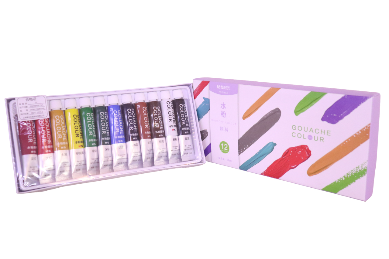M&G Gouache Paint Set – 12 Vibrant Colors, 12ml Each, Water-Based Opaque Paints for Artists, Students, and Hobbyists, Smooth and Blendable