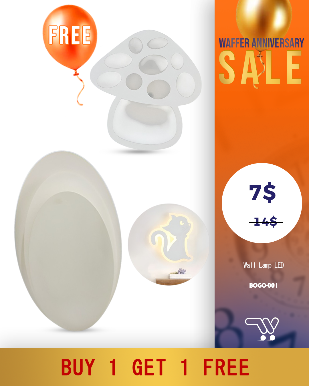 Buy One Get One Wall Lamp LED - Egg Shape And Mushroom Shape