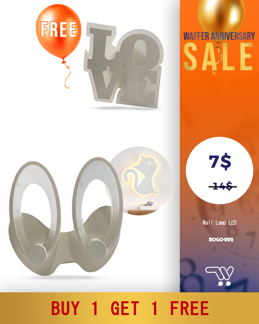 Buy One Get One Wall Lamp LED - Bunny Ears Shape and Love Shape