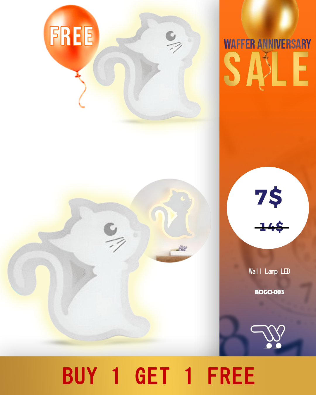 Buy One Get One Wall Lamp LED - Cat Shape