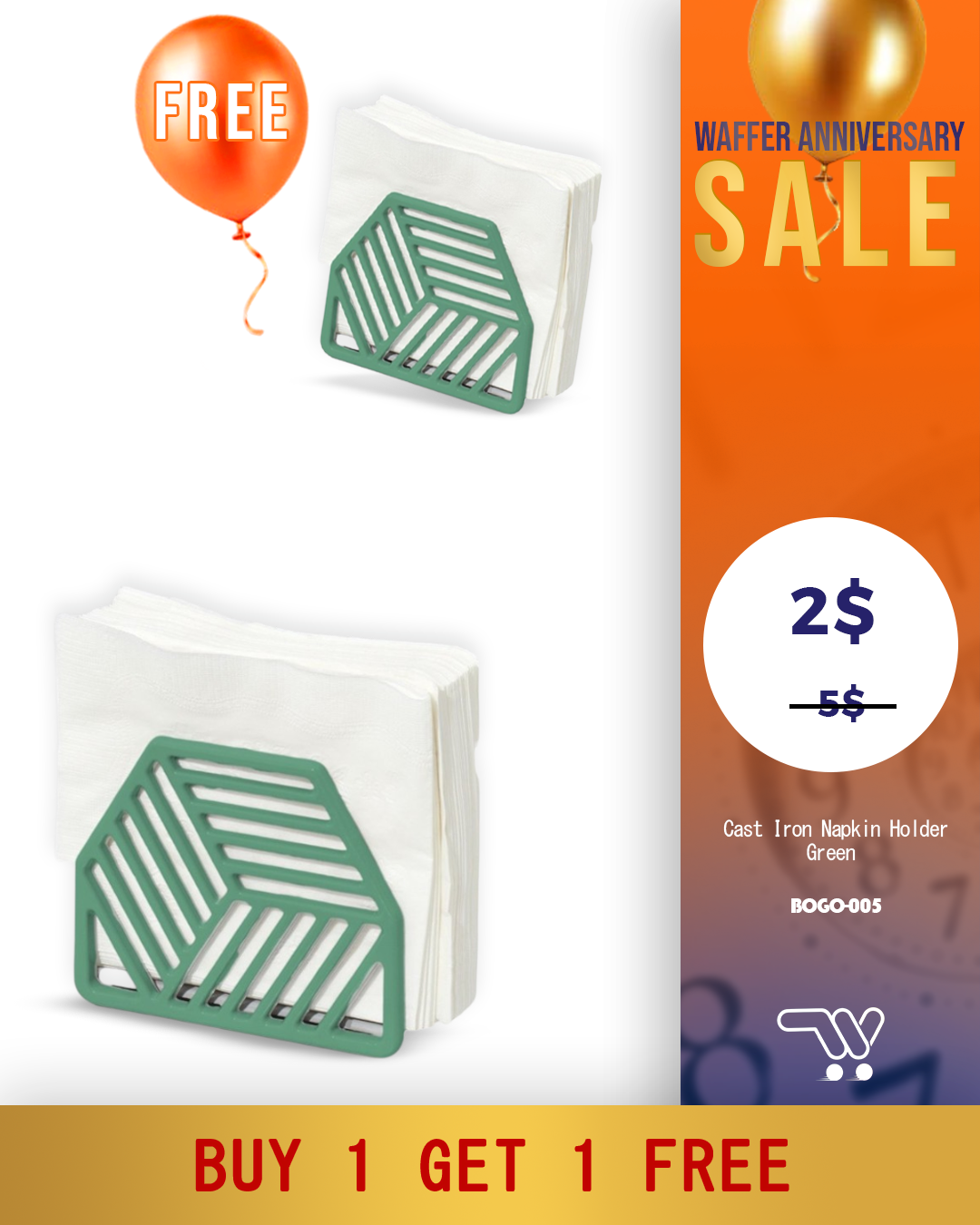 Buy One Get One Home Basics - Cast Iron Napkin Holder - Green - 14x5x12cm