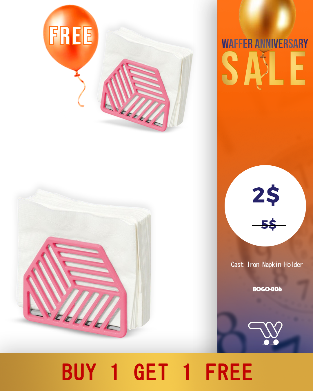 Buy One Get One Home Basics - Cast Iron Napkin Holder - Pink - 14x5x12cm
