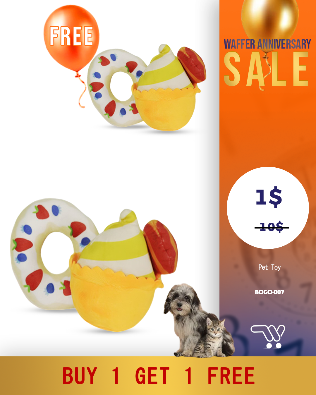 Buy One Get One Donut and Cup Cake Pet Toy