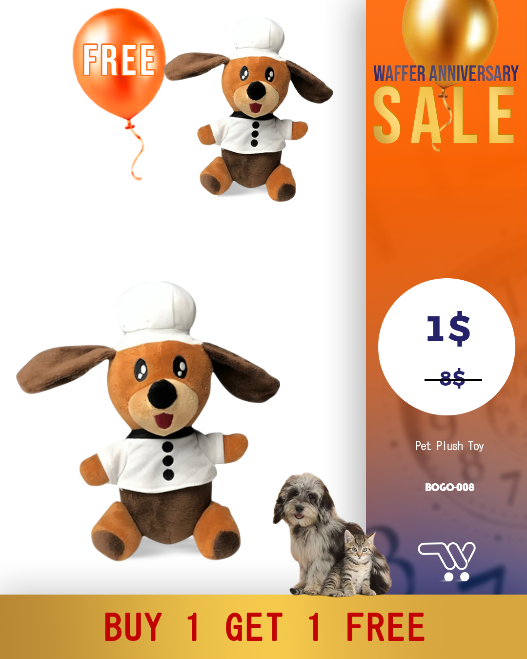 Buy One Get One Dog's Chef Pet Plush Toy