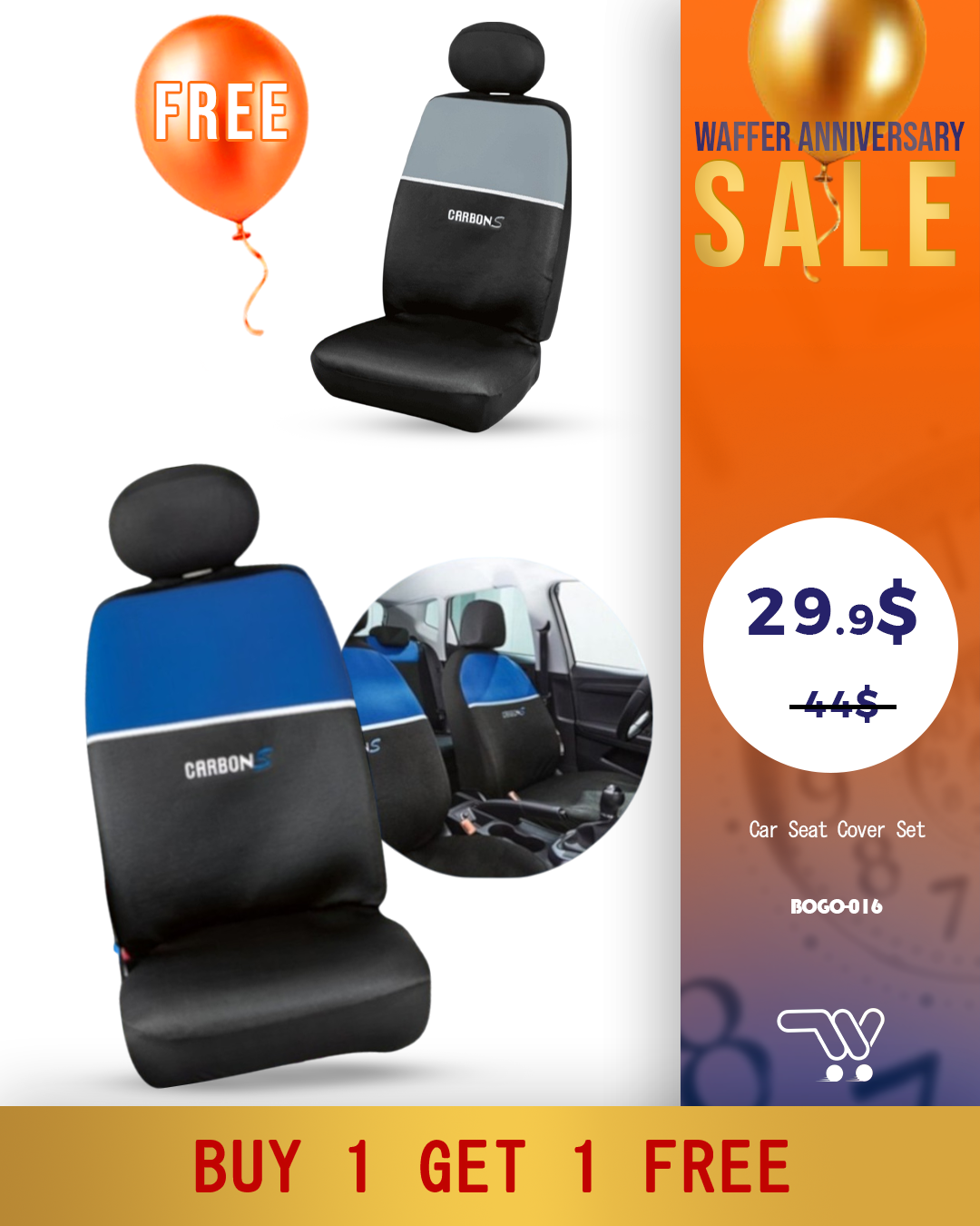 Buy One Get One Ultimate Speed - Car Seat Cover Set - Blue and Grey