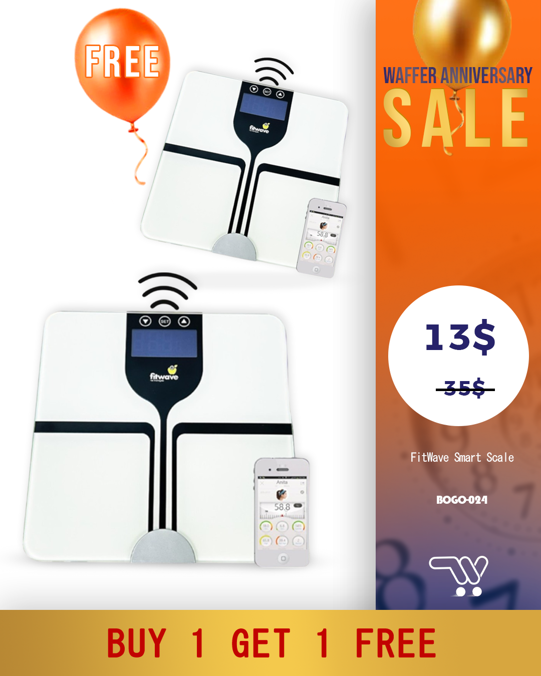Buy One Get One FitWave Smart Scale-connected to mobile application