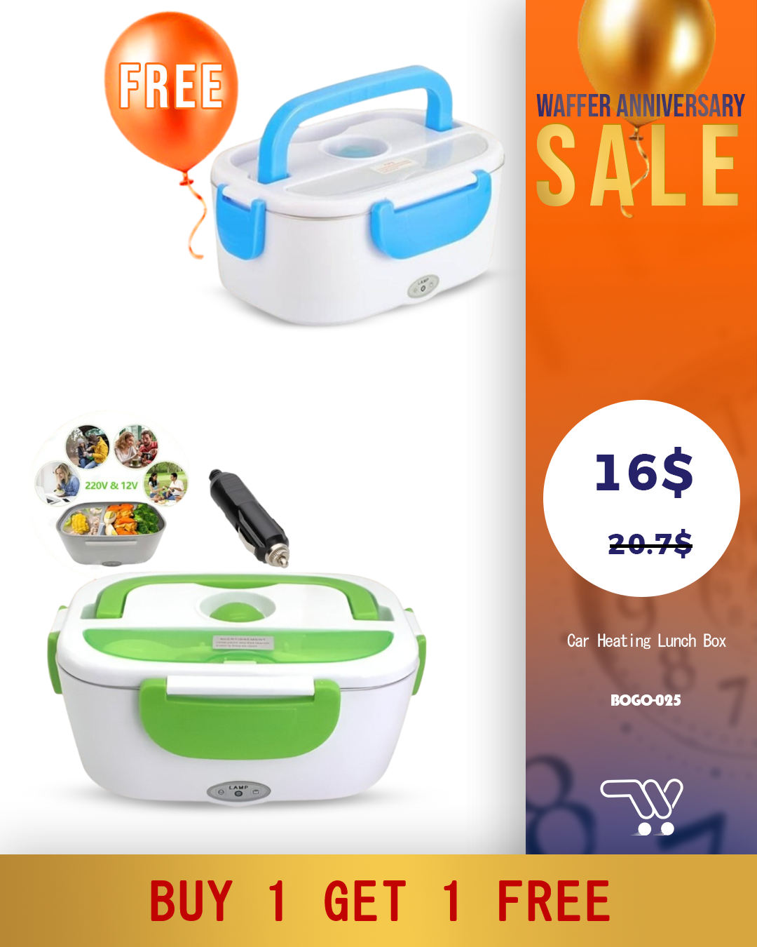 Buy One Get One Electric Heating Lunch Box - Heating Lunch Box Green And Blue