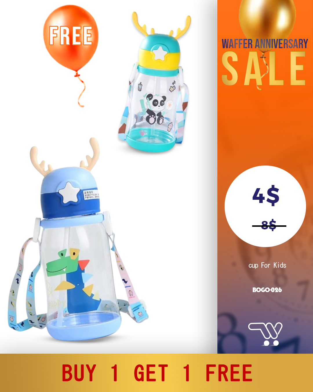 Buy One Get One Deer antler cup For Kids School Blue And Green