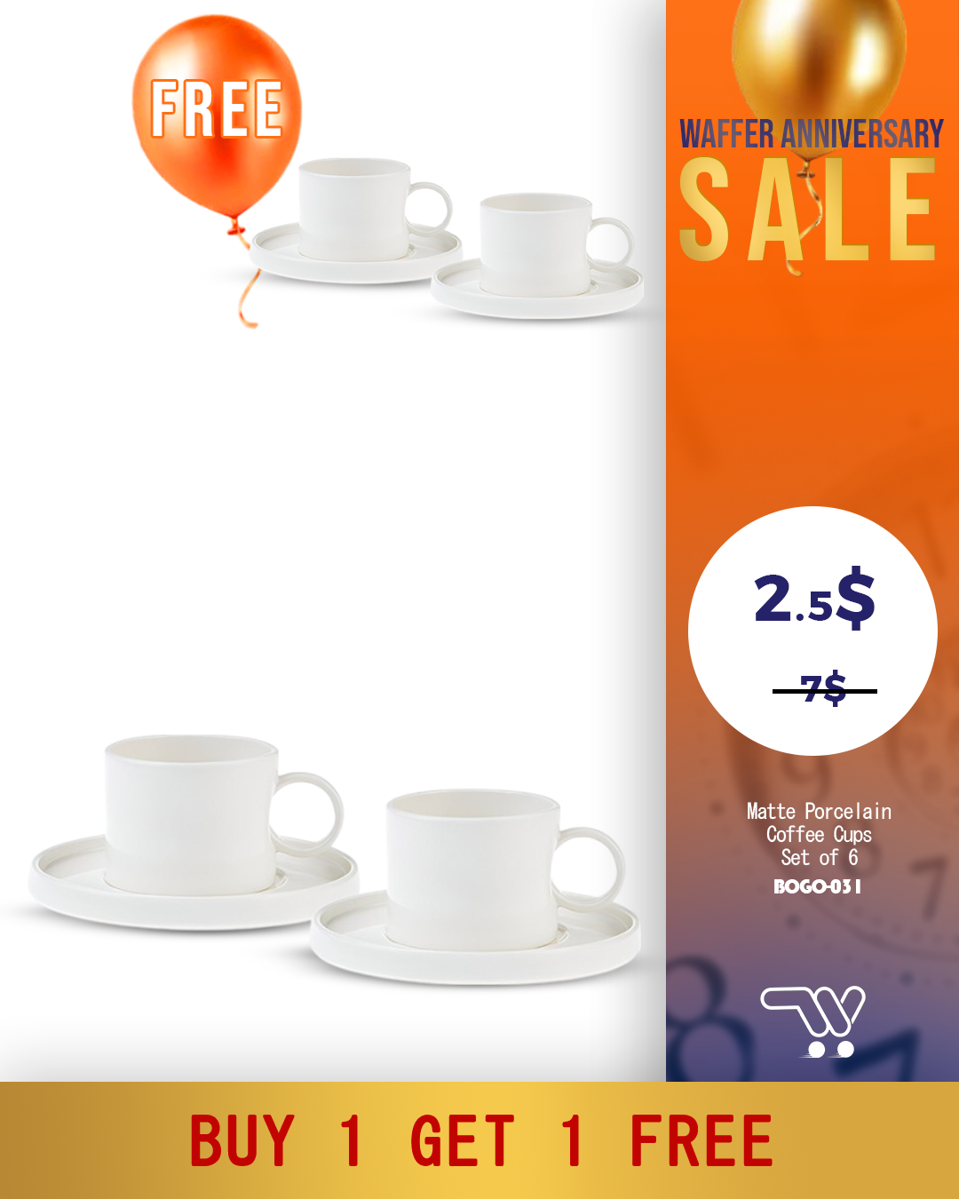 Buy One Get One Van Well MIKA Set of 6 Off-White Matte Porcelain Coffee Cups – Elegant and Modern Ceramic Mugs for Espresso, Cappuccino, and Hot Beverages