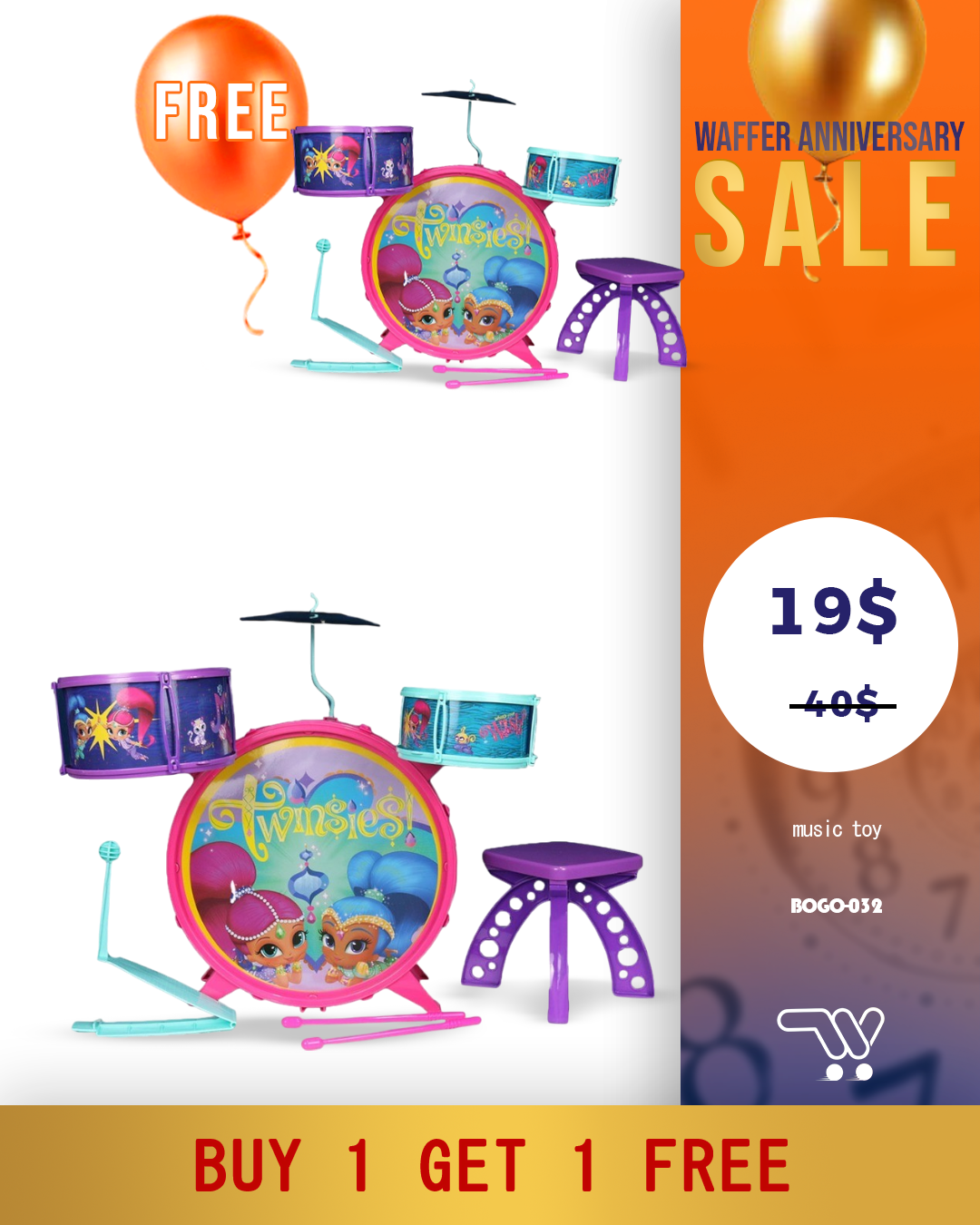 Buy One Get One Shimmer & Shine – Drum  , Happy toys , music toy