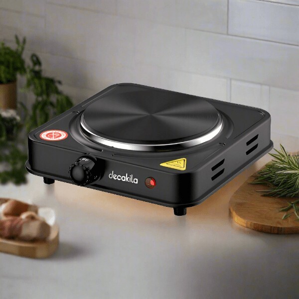 Decakila- single electric stove 1000W, 5 heat settings, Stainless burner cap, Heavy duty cast iron heating surface