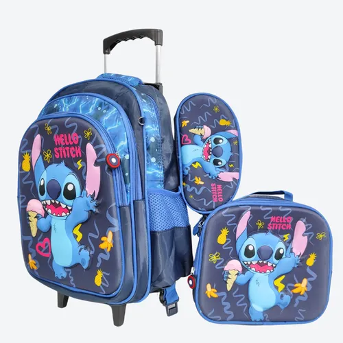 Disney STITCH 6-Piece Trolley School Set – 16" Rolling Backpack with Lunch Bag, Pencil Case, and Matching Accessories | Cute & Colorful Lilo & Stitch Design