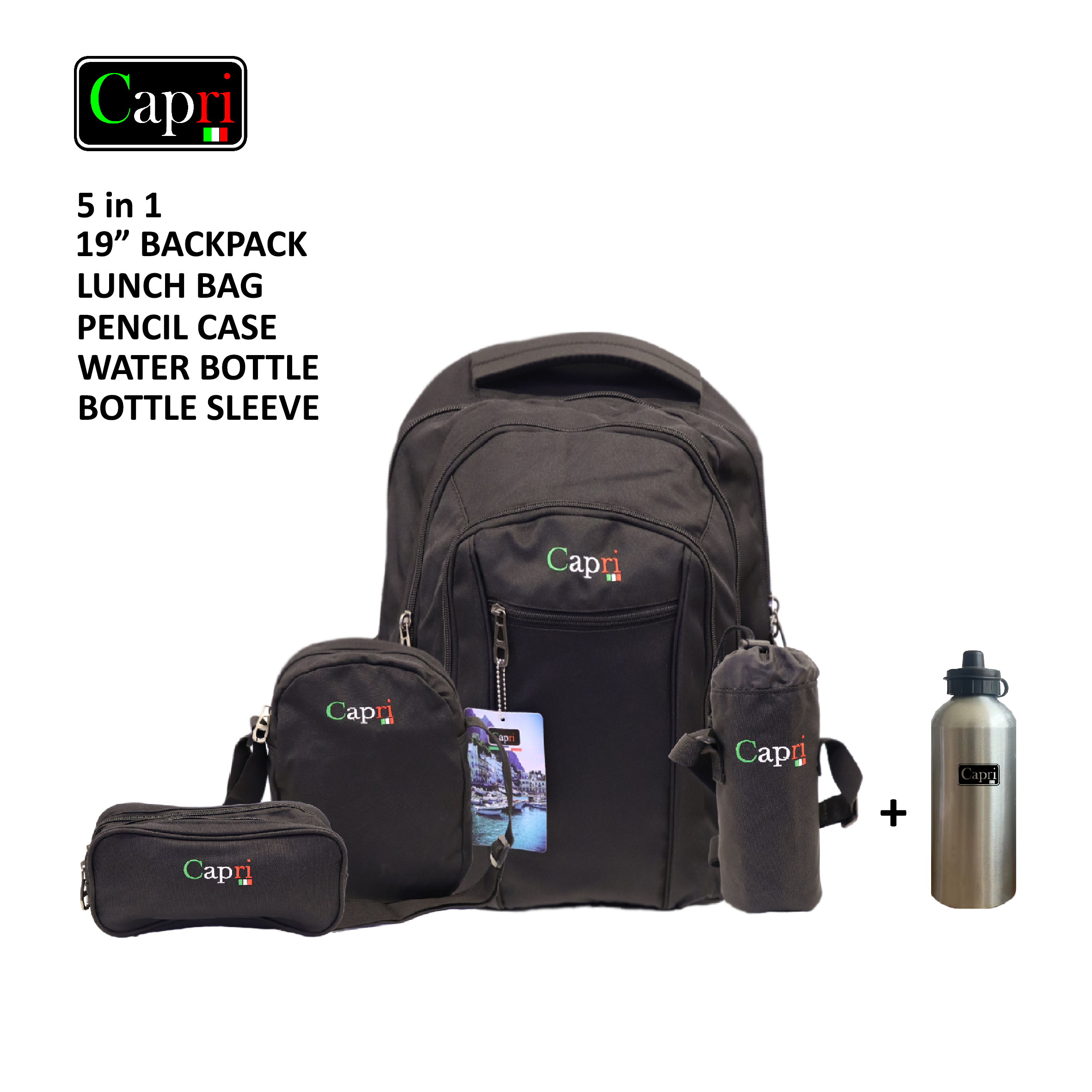 Capri All Black Collection - Combo Set 4-In-1 + Free Aluminum Bottle