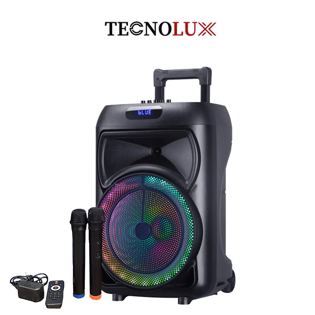 TECNOLUX HS-TS12S2 12-Inch Single Media Party Speaker – 40W High Power Bluetooth Speaker with 7.4V 3000mAh Rechargeable Battery, Dual Wireless Microphones, Remote Control