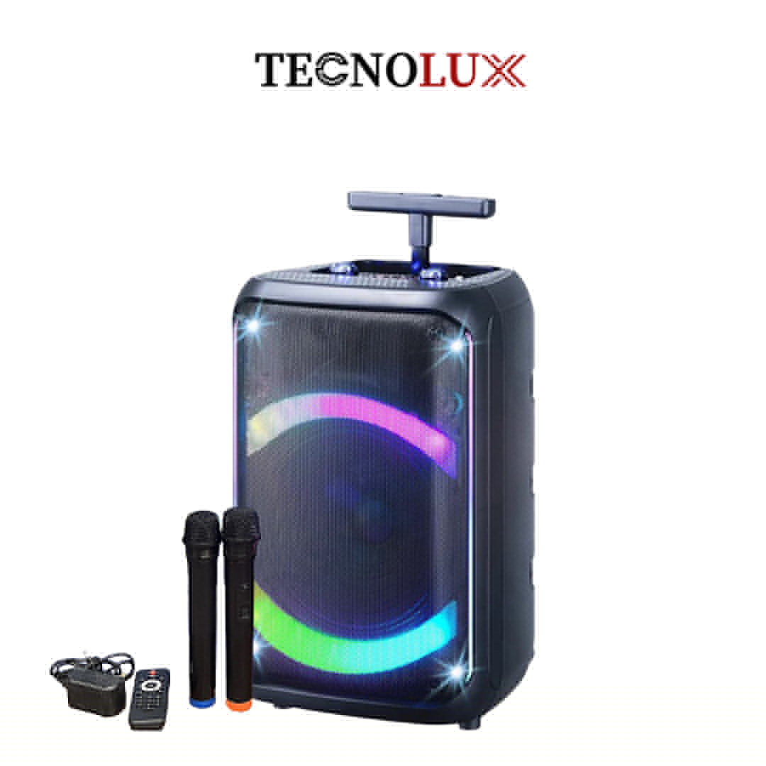 TECNOLUX HS-TS1262 12-Inch 40W High Power Media Party Speaker – Portable Bluetooth Karaoke Speaker with 7.4V 3000mAh Battery, Dual Wireless Microphones