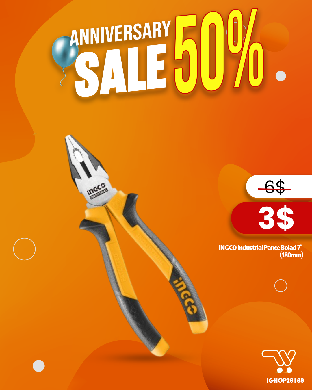 INGCO Industrial Pance Bolad 7” (180mm) – Heavy-Duty Locking Pliers with Black Finish, Cr-V Steel Construction, Adjustable Jaw & Non-Slip Grip