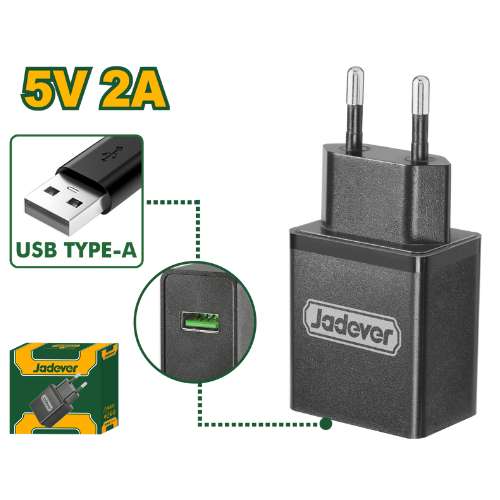 JADEVER JDFCT552 USB Charger โ 5 V 2 A Output | Universal Wall Charger for Cordless Tool Battery Packs JADEVER JDFCT552 USB Charger โ 5 V 2 A Output | Universal Wall Charger for Cordless Tool Battery Packs