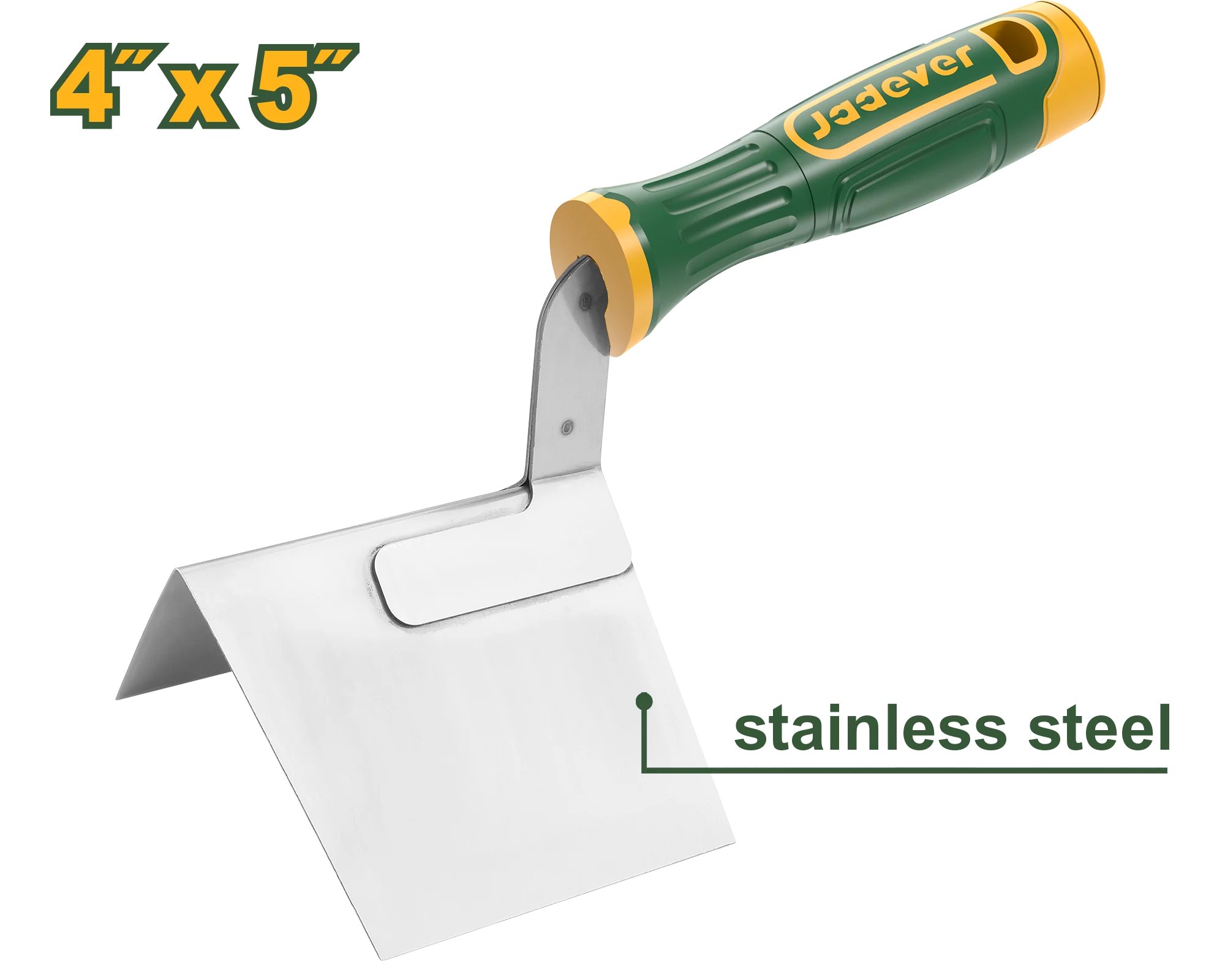 JADEVER JDPE6301 – 4″×5″ Stainless-Steel Fine-Polished Exterior Corner Trowel for Tape Embedding & Final Layer Smoothing JADEVER JDPE6301 – 4″×5″ Stainless-Steel Fine-Polished Exterior Corner Trowel for Tape Embedding & Final Layer Smoothing