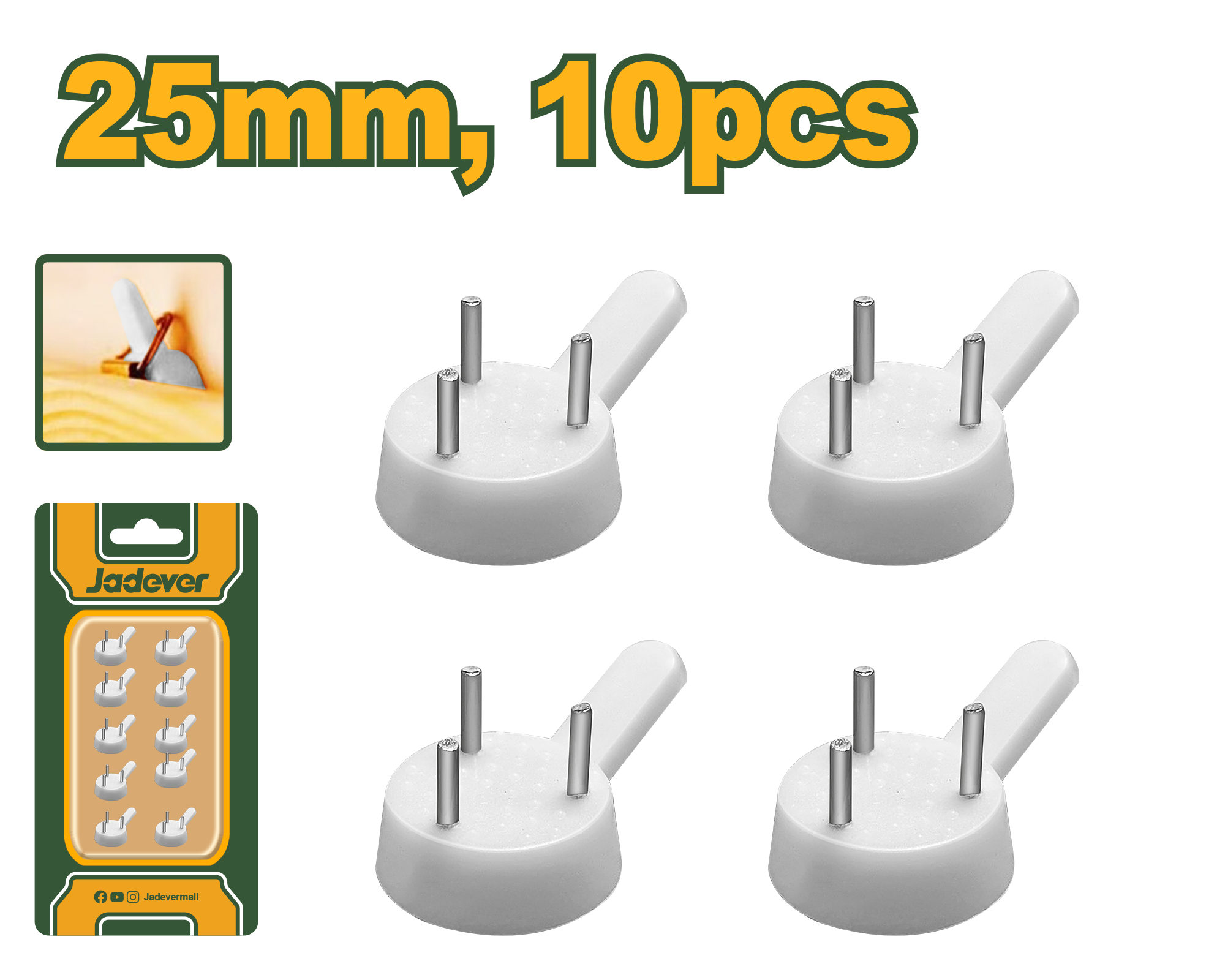 JADEVER JDPHK1K00 10pcs ABS Hardwall Picture Hangers โ 25mm | Heavy-Duty No-Drill Hooks for Concrete, Cement & Brick Walls JADEVER JDPHK1K00 10pcs ABS Hardwall Picture Hangers โ 25mm | Heavy-Duty No-Drill Hooks for Concrete, Cement & Brick Walls